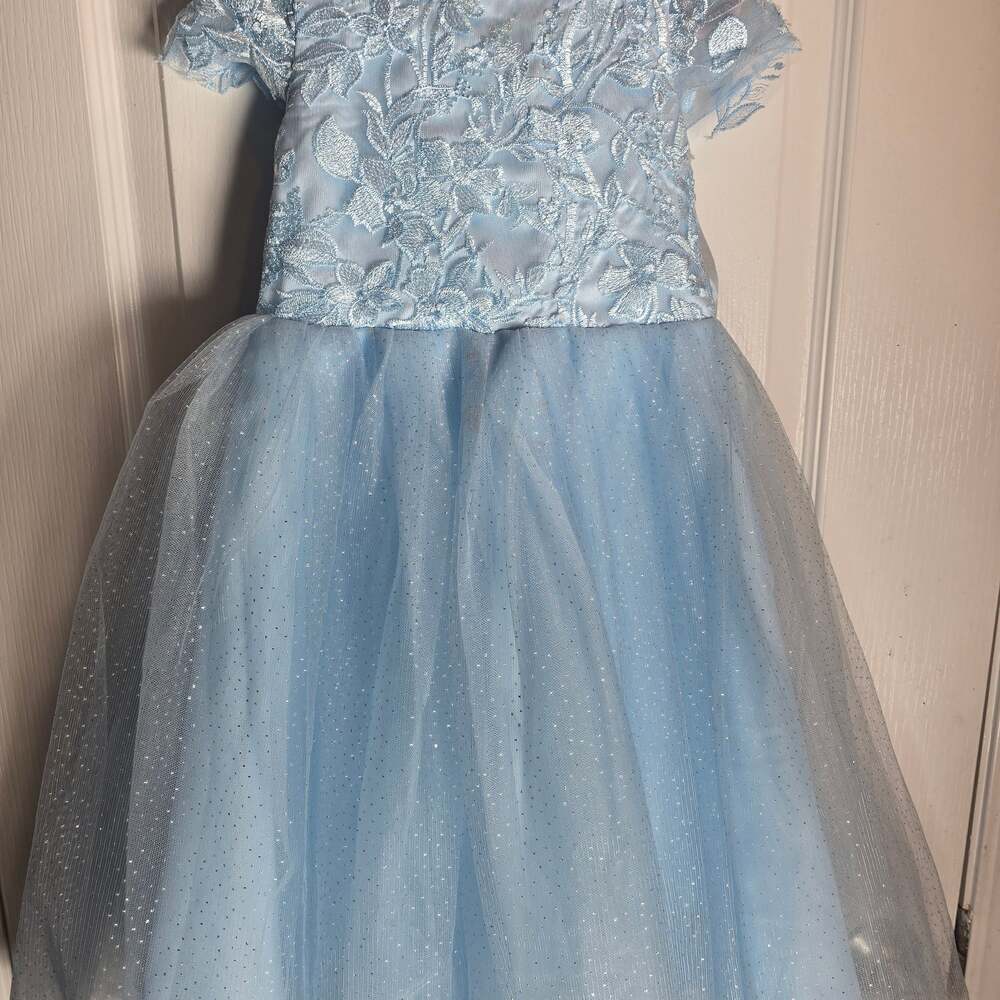 Girls Light Blue Lace & Sparkle Tulle Formal Dress